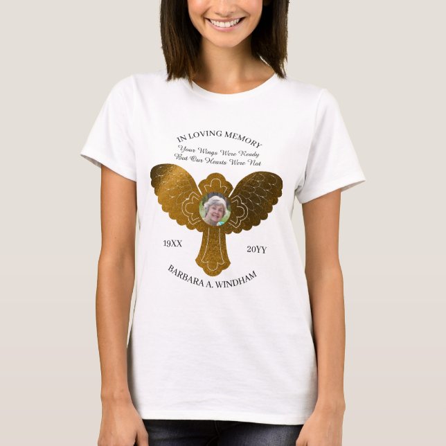 In Loving Memory Photo Keepsake Cross with Wings T-Shirt (Front)
