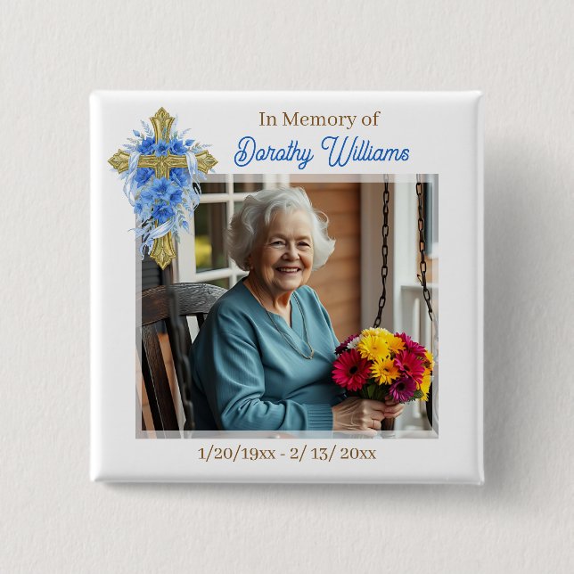 In Loving Memory | Photo Memorial 15 Cm Square Badge (Front)