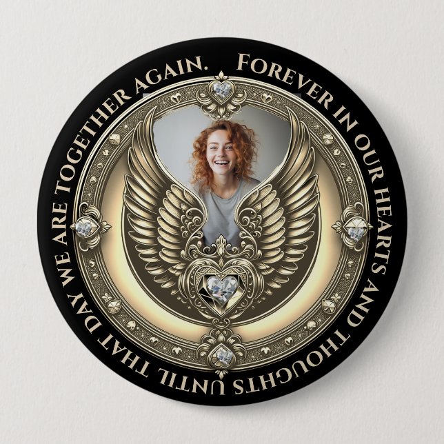 In Loving Memory Photo Memorial Diamond Look  10 Cm Round Badge (Front)