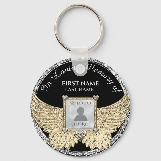 In Loving Memory Photo Memorial Diamond Look Key Ring (Front)
