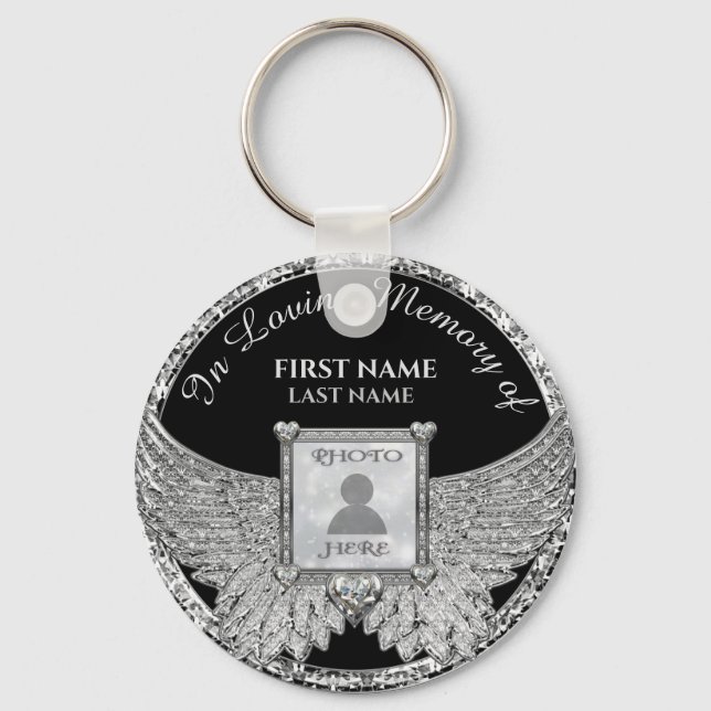 In Loving Memory Photo Memorial Diamond Look Keych Key Ring (Front)