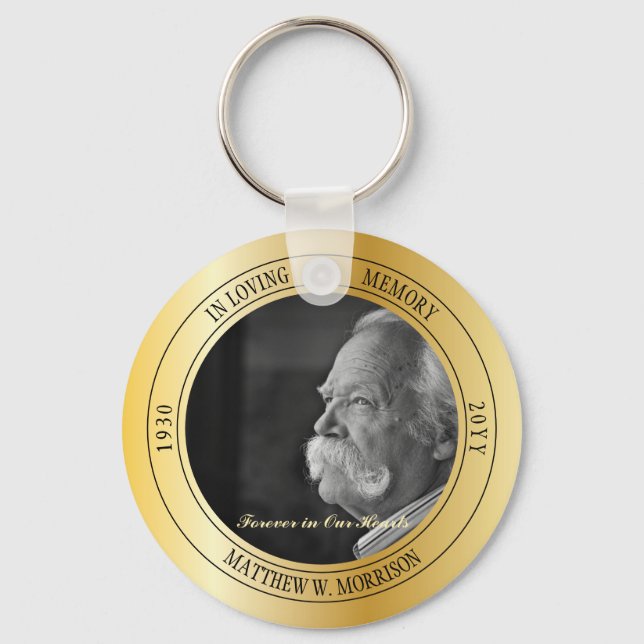 In Loving Memory Photo Memorial | Funeral Gold Key Ring (Front)
