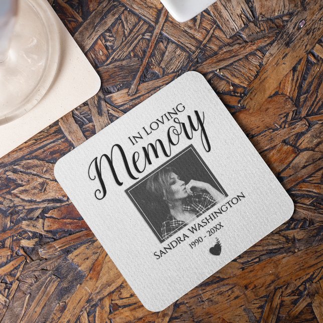 In Loving Memory | Photo Memorial Service Square Paper Coaster (Creator Uploaded)