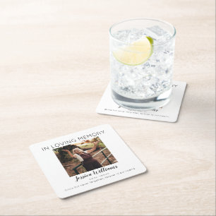In Loving Memory Photo Memorial Square Paper Coaster