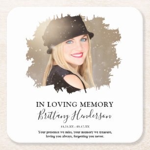 In Loving Memory   Photo Memorial Square Paper Coaster