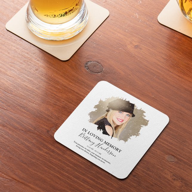 In Loving Memory | Photo Memorial Square Paper Coaster (Creator Uploaded)