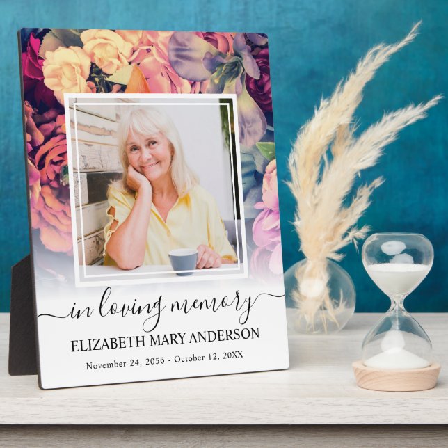 In Loving Memory Photo Moody Floral Memorial Plaque (Side)