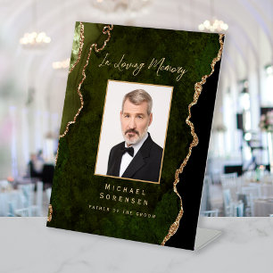 In Loving Memory Photo Olive Green Agate Wedding Pedestal Sign