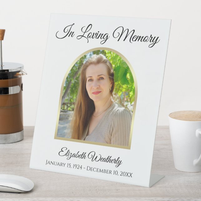 In Loving Memory Photo on White  Pedestal Sign (In SItu)