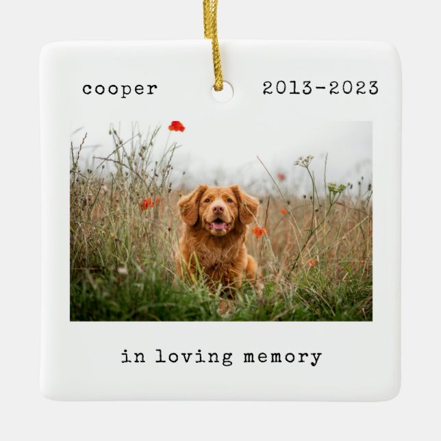 In Loving Memory Photo Paw Prints on Our Hearts Ceramic Ornament (Front)