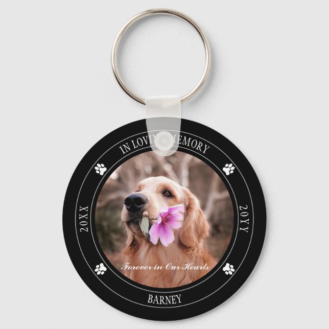 In Loving Memory Photo Pet Memorial - Black  Key Ring (Front)