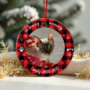 In Loving Memory Photo Pet Memorial Buffalo Check Ceramic Tree Decoration