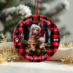 In Loving Memory Photo Pet Memorial Buffalo Check Ceramic Tree Decoration
