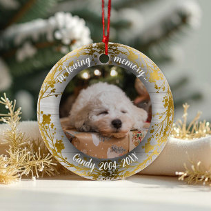 In Loving Memory   Photo Pet Memorial Foil Wreaths Ceramic Tree Decoration