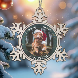 In Loving Memory Photo Pet Memorial Gilded Dots Snowflake Pewter Christmas Ornament