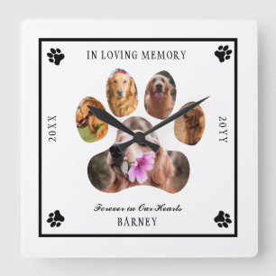 In Loving Memory Photo Pet Memorial -  White Black Square Wall Clock
