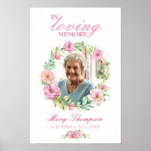 In Loving Memory Pink Floral Wreath Photo Funeral