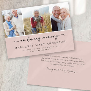 In Loving Memory Pink Photos Funeral Sympathy Thank You Card