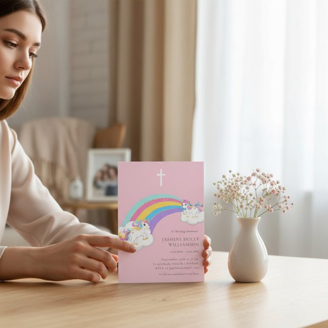 in loving memory pink rainbow childrens funeral  invitation (Creator Uploaded)