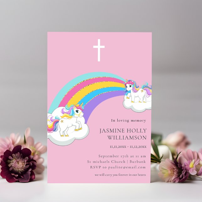 in loving memory pink rainbow childrens funeral  invitation (Creator Uploaded)