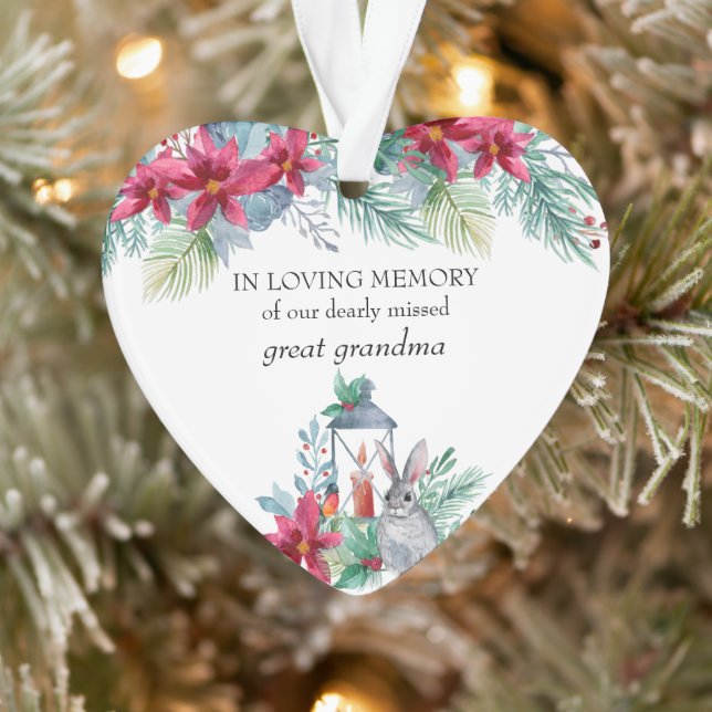 In Loving Memory Poinsettia Lantern Heart Shaped Ornament (Tree)