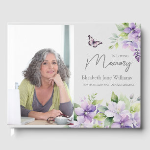 In Loving Memory Purple Floral 1 Photo Guest Book