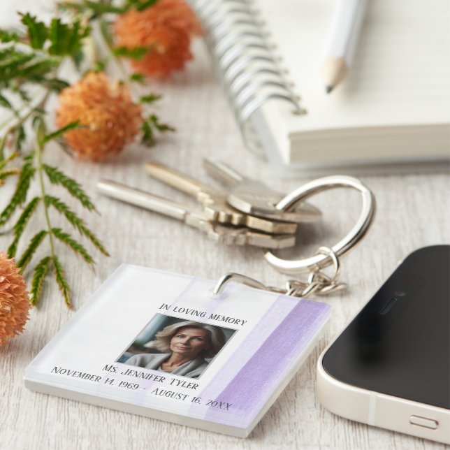  In Loving Memory Purple Funeral Memorial  Key Ring (Front Right)