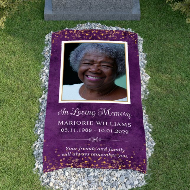 In Loving Memory Purple Gold Photo Grave Cover Banner (In Loving Memory Purple Gold Photo Grave Cover Banner
)