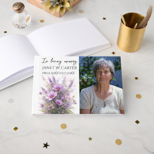 In Loving Memory Purple Lilac Floral Funeral Guest Book