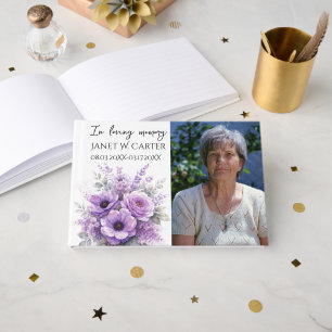 In Loving Memory Purple Lilac Floral Funeral Guest Book