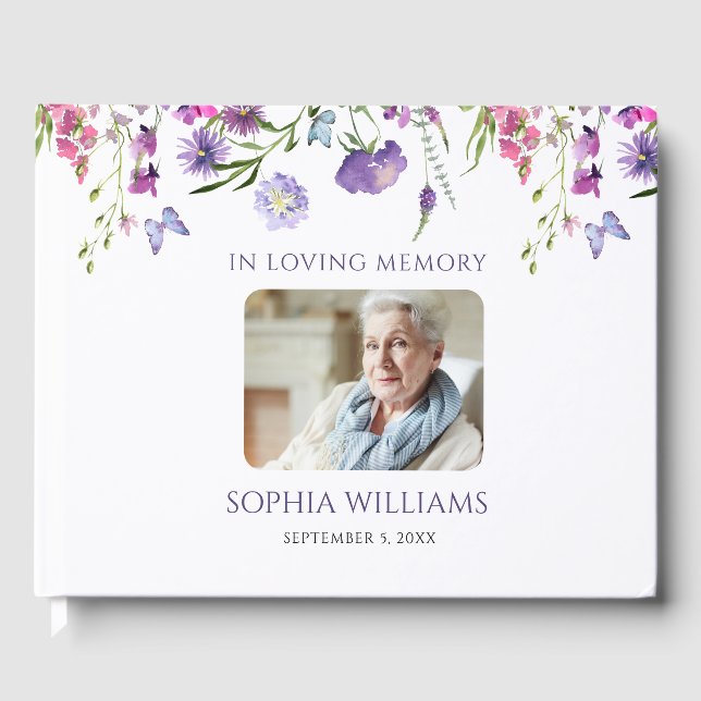 In Loving Memory Purple Wildflowers Guest Book (Front)
