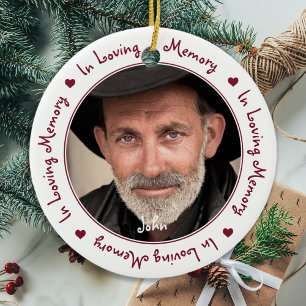 In Loving Memory Red Christmas Keepsake Photo Ceramic Tree Decoration