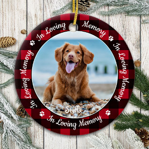 In Loving Memory Red Plaid Dog Photo Pet Memorial Ceramic Tree Decoration
