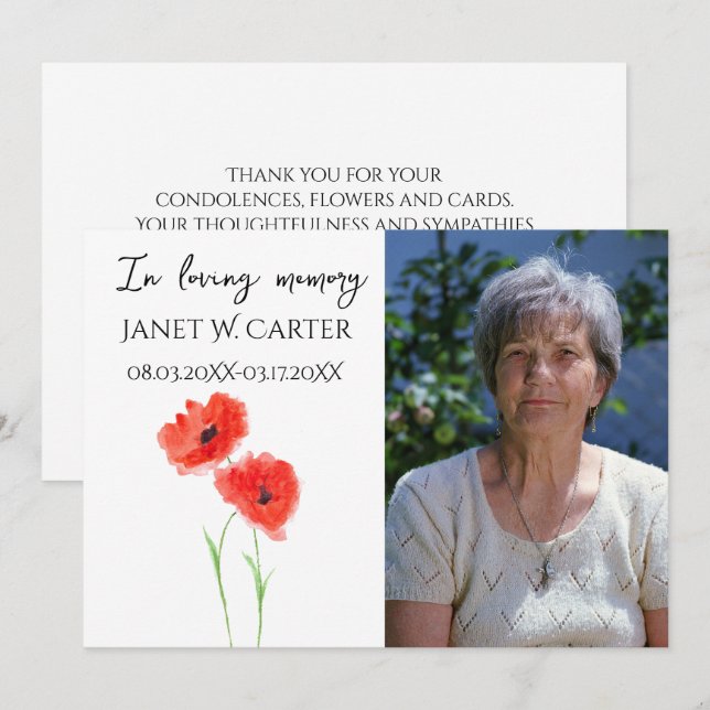 In Loving Memory Red Poppies Floral Funeral Invitation (Front/Back)