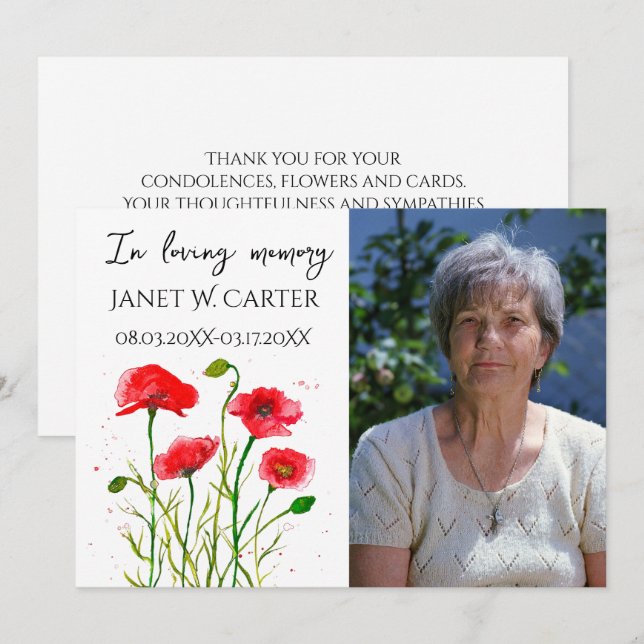 In Loving Memory Red Poppies Floral Funeral Invitation (Front/Back)