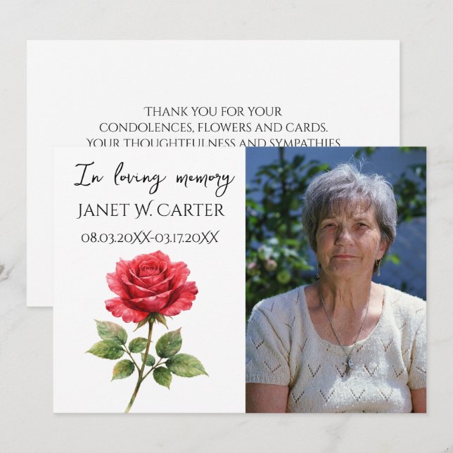 In Loving Memory Red Rose Floral Funeral Invitation (Front/Back)