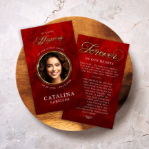 In Loving Memory Red Roses Obituary Prayer Card