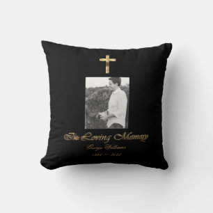 In Loving Memory Religious Golden Cross Add Photo Cushion