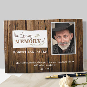 In Loving Memory Rustic Wood, Funeral Photo Guest Book