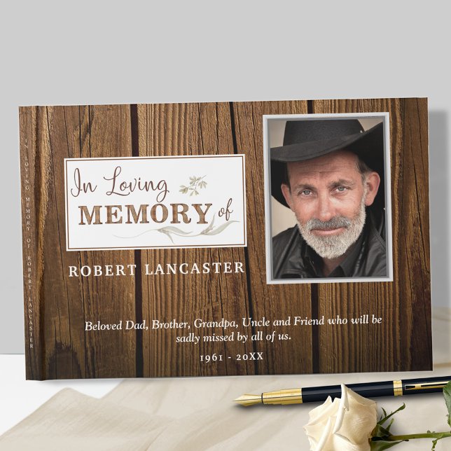 In Loving Memory Rustic Wood, Funeral Photo Guest Book (Creator Uploaded)