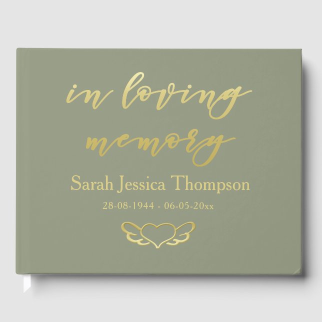 In Loving Memory | Sage & Gold Book of Condolence (Front)
