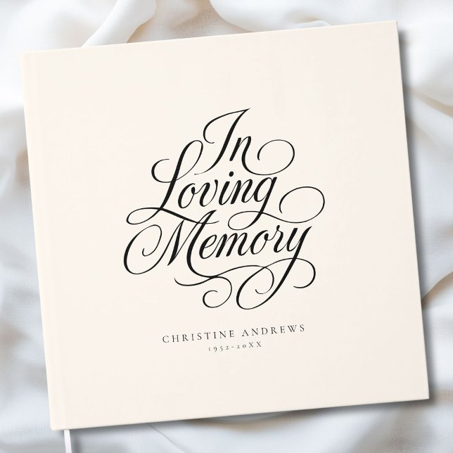 "In Loving Memory" Script Font Keepsake Funeral  Guest Book ("In Loving Memory" Script Font Keepsake - Beige Funeral Guest Book)