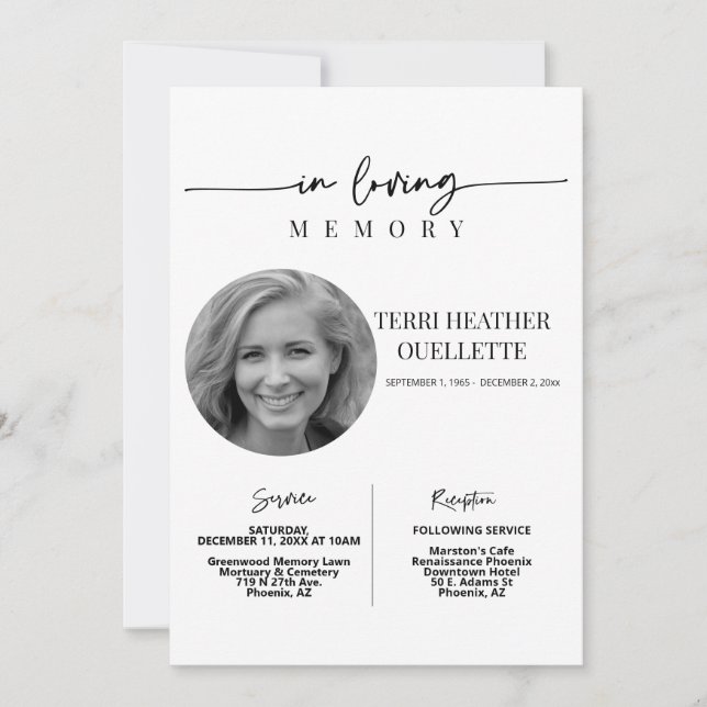 In Loving Memory Script Funeral Memorial Service Invitation (Front)