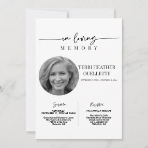 In Loving Memory Script Funeral Memorial Service Invitation