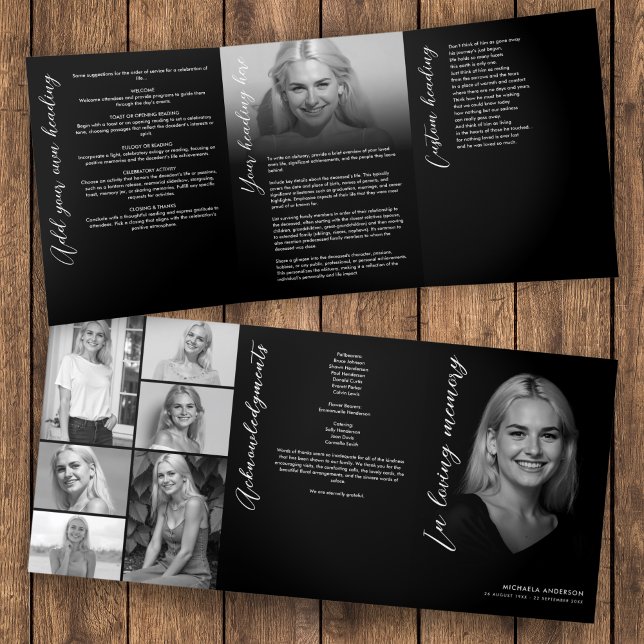 In Loving Memory Script Photo Collage Funeral Tri-Fold Programme (Creator Uploaded)