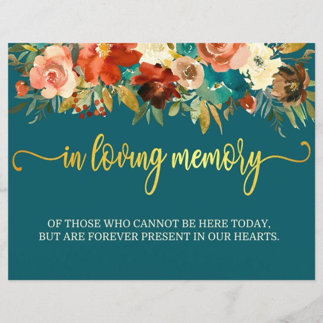 In Loving Memory Sign - Teal & Orange Wedding (Front)