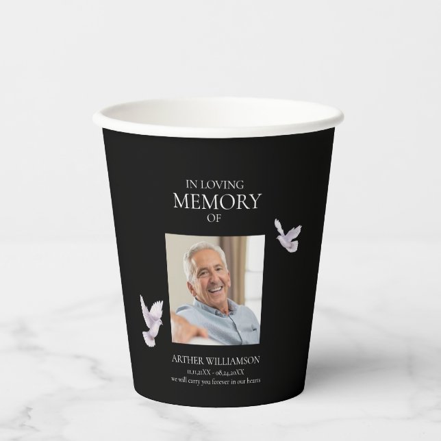 In loving memory  simple stylish minimal photo paper cups (Front)