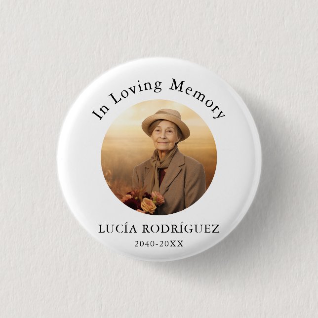 In Loving Memory Spanish Funeral Memorial Photo 3 Cm Round Badge (Front)