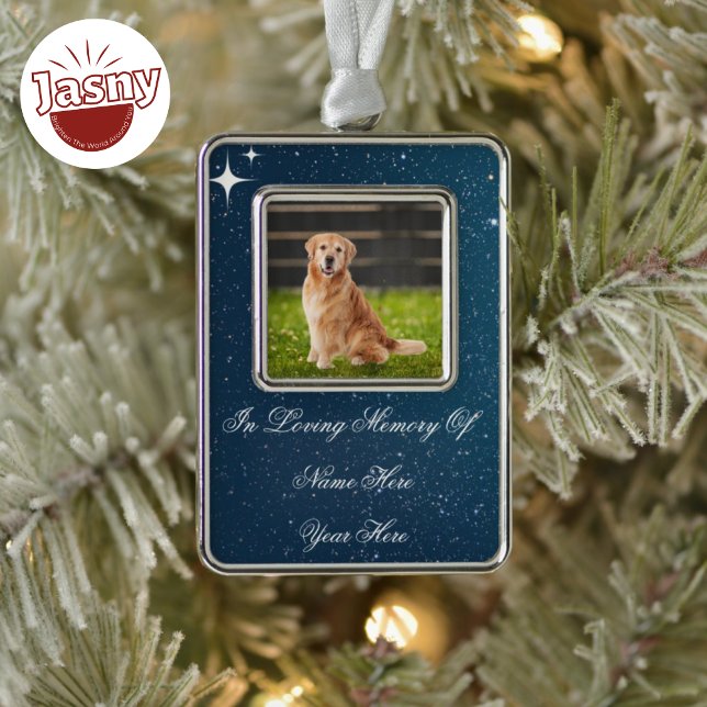 In Loving Memory Starry Night Photo Commemorative Silver Plated Framed Ornament (Creator Uploaded)