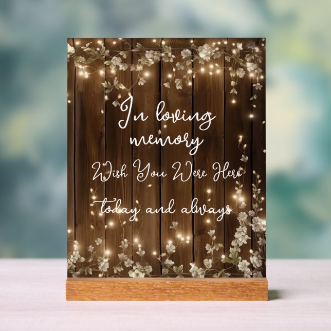 In Loving Memory String Lights Wood Memorial  Acrylic Sign (Neutral)